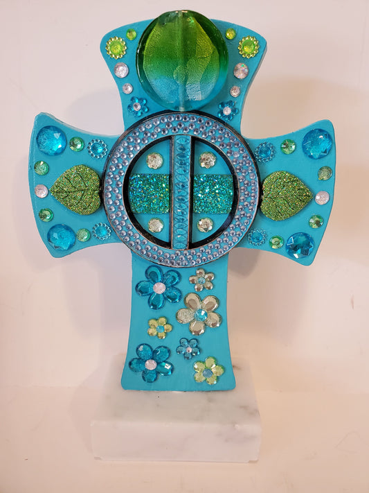 Aqua and Green Marble Cross