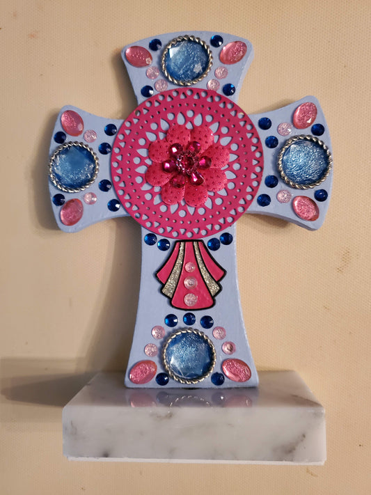Baby Blue and Pink Marble Cross