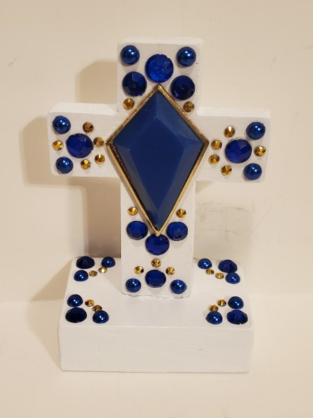 Blue and Gold Diamond Standing Cross