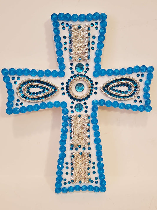 Blue and Silver Mosaic Cross
