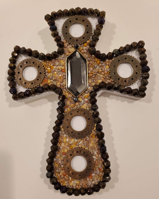 Brown Steampunk Mosaic Cross