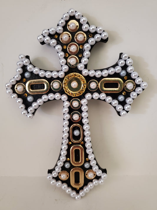Gold Pearl Mosaic Cross