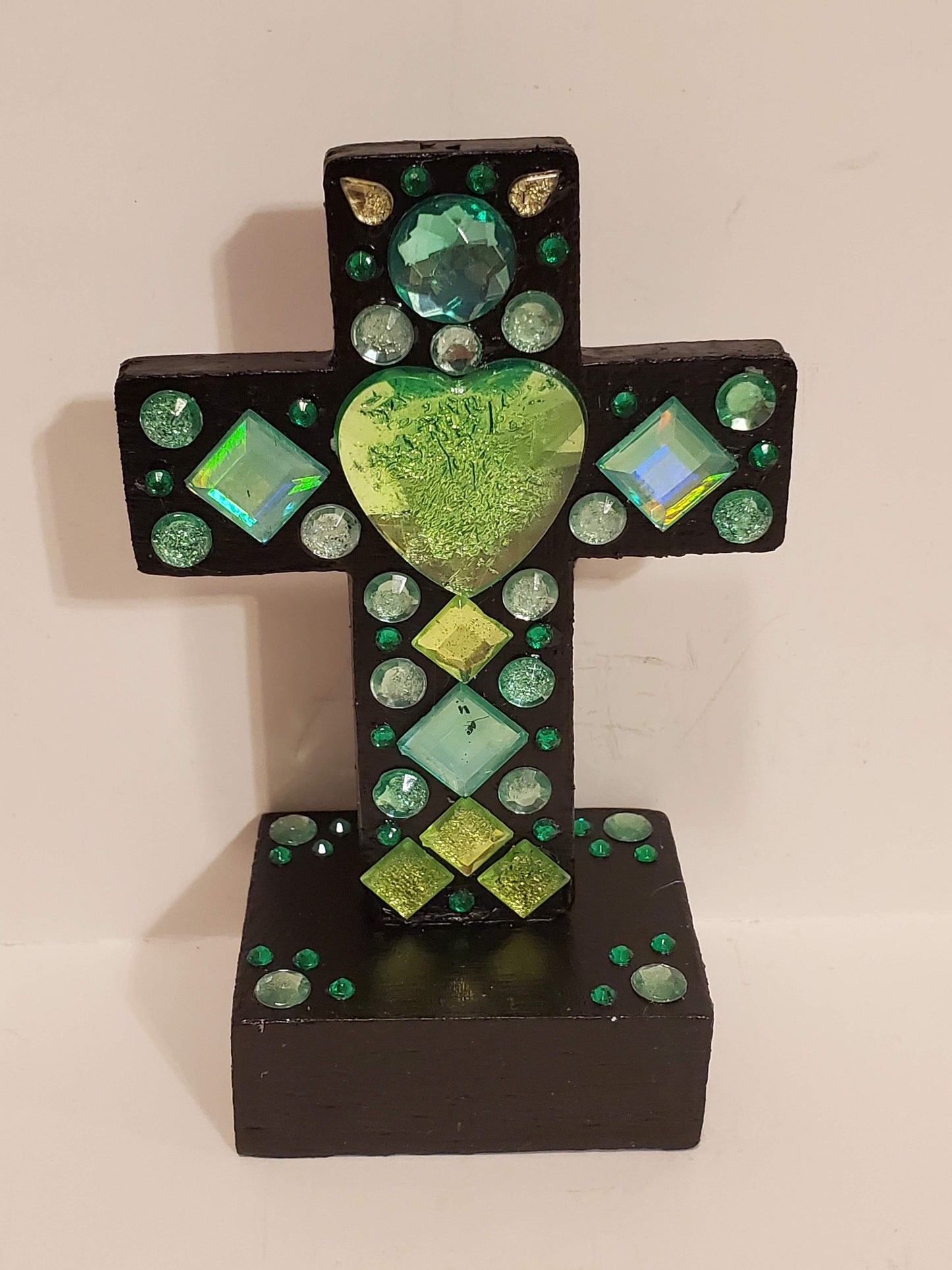 Lime Green Heart Standing Cross
