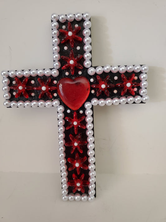 Red Heart Burst Mosaic Cross