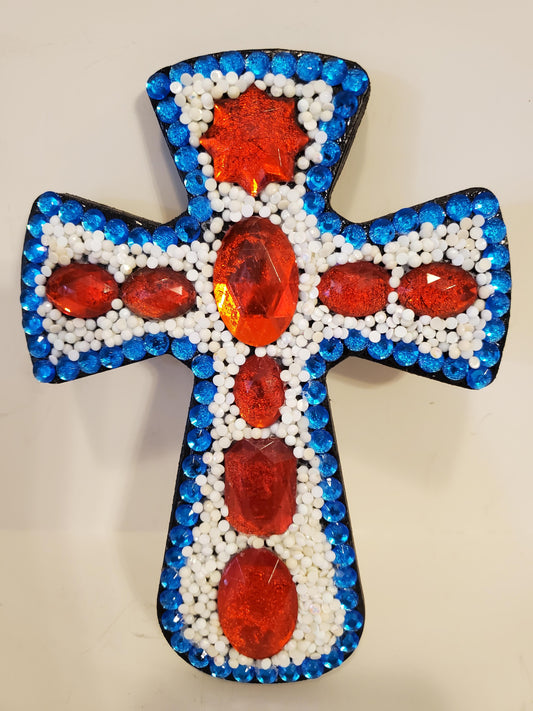Red White Blue Mosaic Cross
